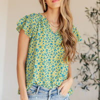 Anywhere We Go Flutter Sleeve Top in Blue Combo