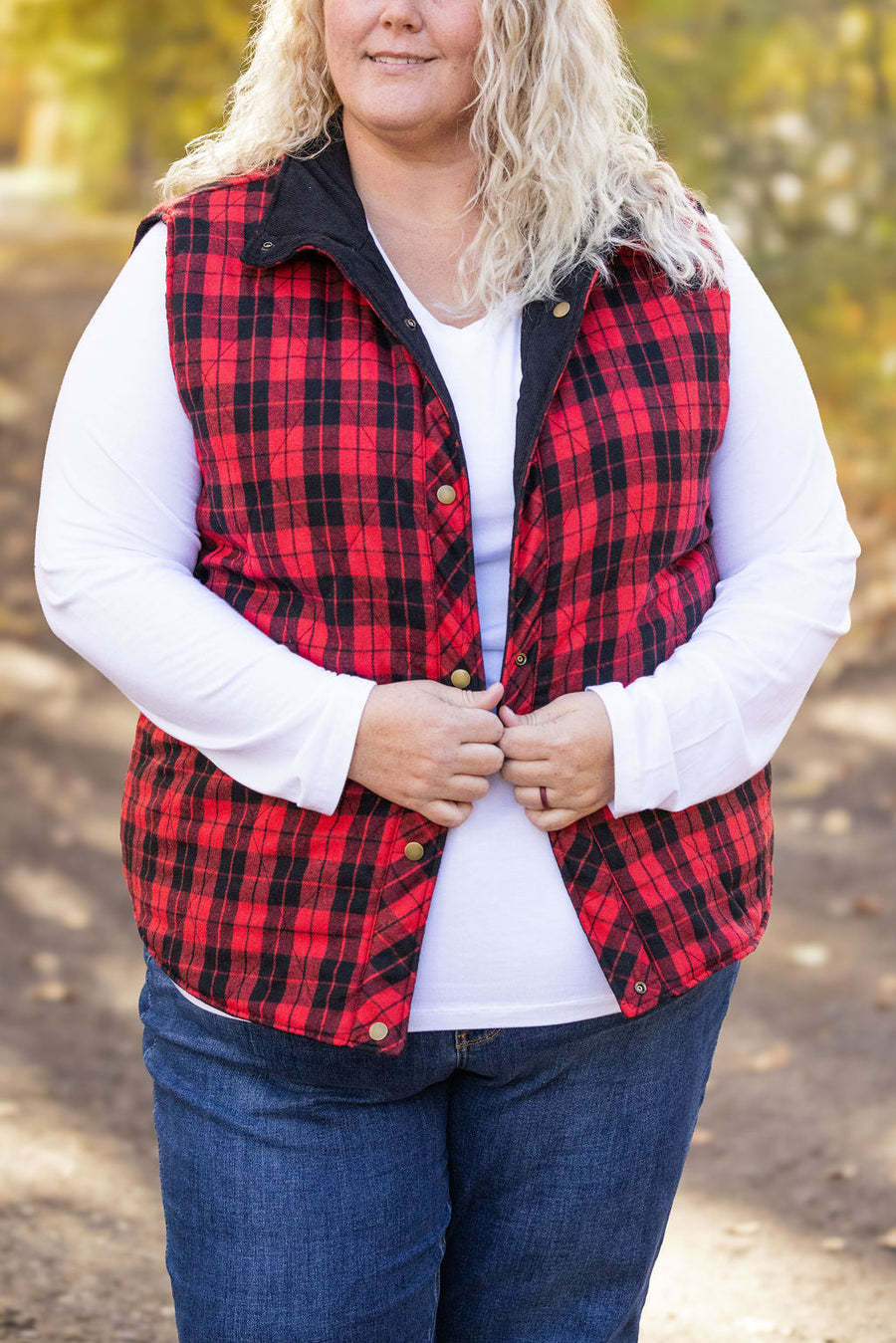 IN STOCK Reversible Vest - Corded Black and Plaid