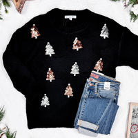 IN STOCK Holly Jolly Sweater - Gold + Silver Trees