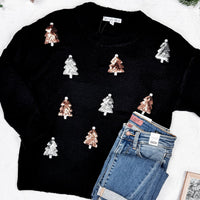 IN STOCK Holly Jolly Sweater - Gold + Silver Trees