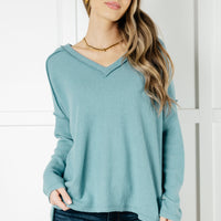 Basically Freezing Brushed Hacci Top in Dusty Teal