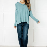 Basically Freezing Brushed Hacci Top in Dusty Teal