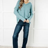 Basically Freezing Brushed Hacci Top in Dusty Teal