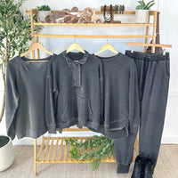 IN STOCK Lace Accent Vintage Wash Pullover - Black