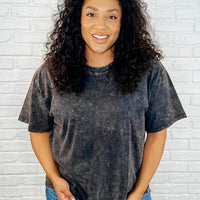Casual Basic Drop Shoulder Oversized Tee in Ash Black