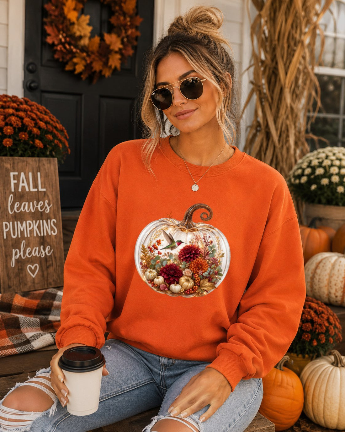 Cozy Pumpkin Hummingbird Sweatshirt