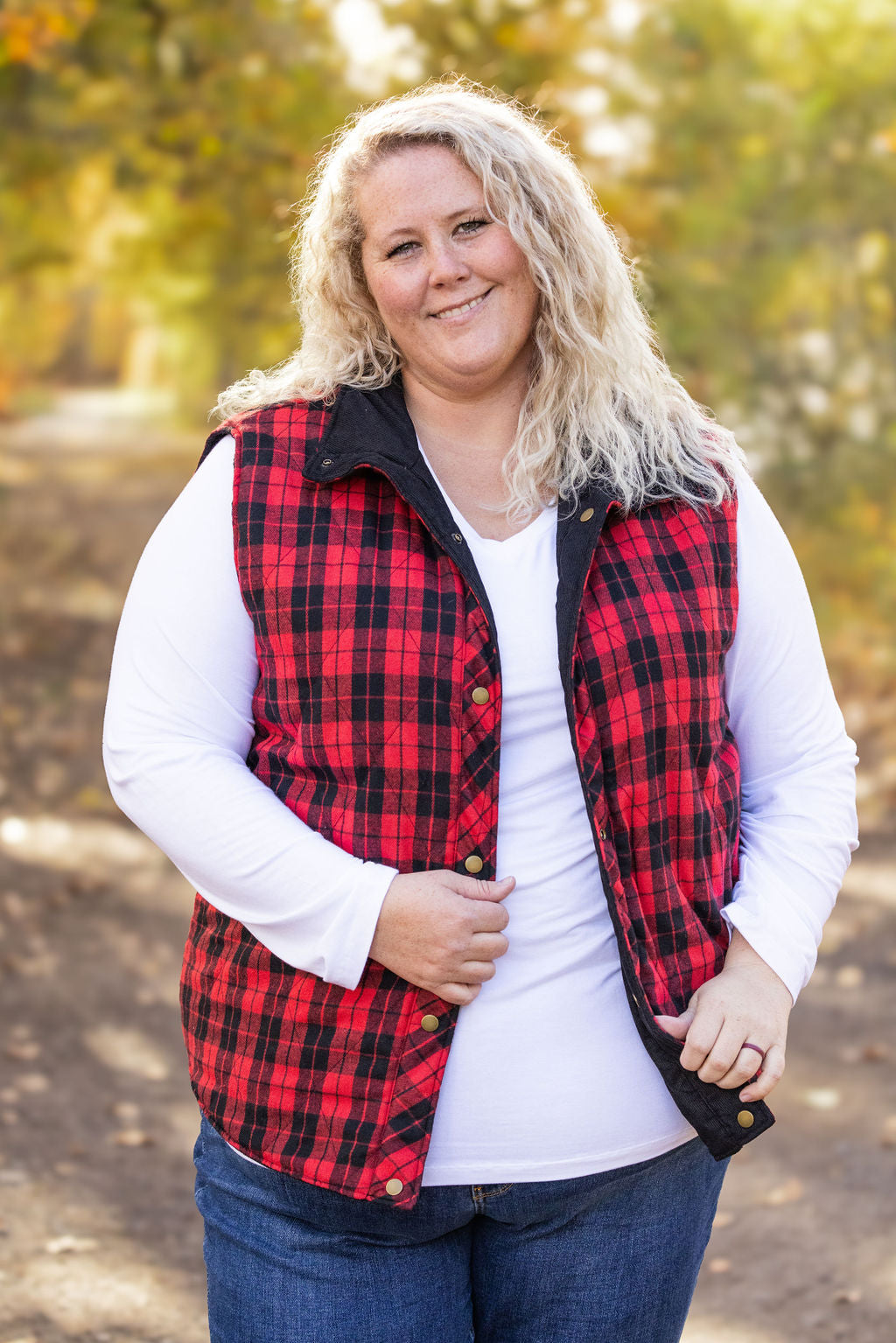 IN STOCK Reversible Vest - Corded Black and Plaid