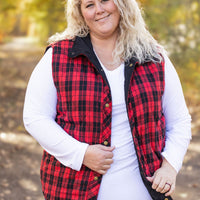 IN STOCK Reversible Vest - Corded Black and Plaid