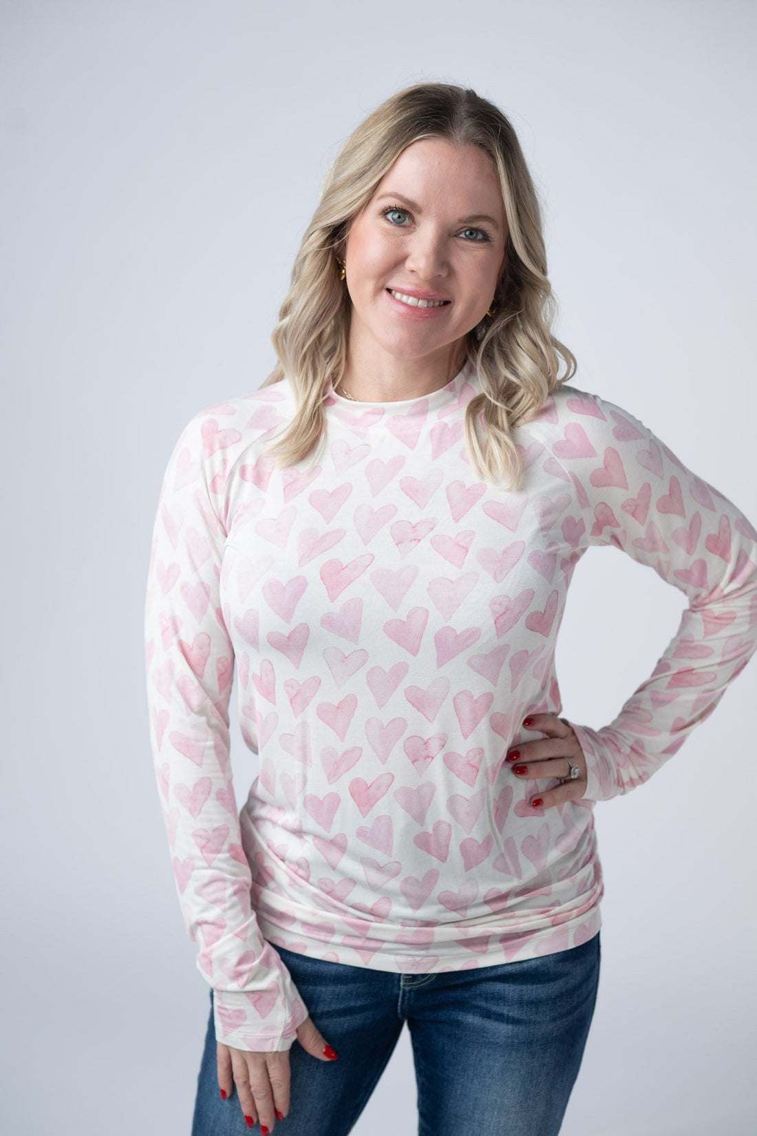 IN STOCK Blair Long Sleeve Top -  Blushing Pink Hearts