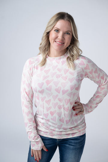 IN STOCK Blair Long Sleeve Top -  Blushing Pink Hearts