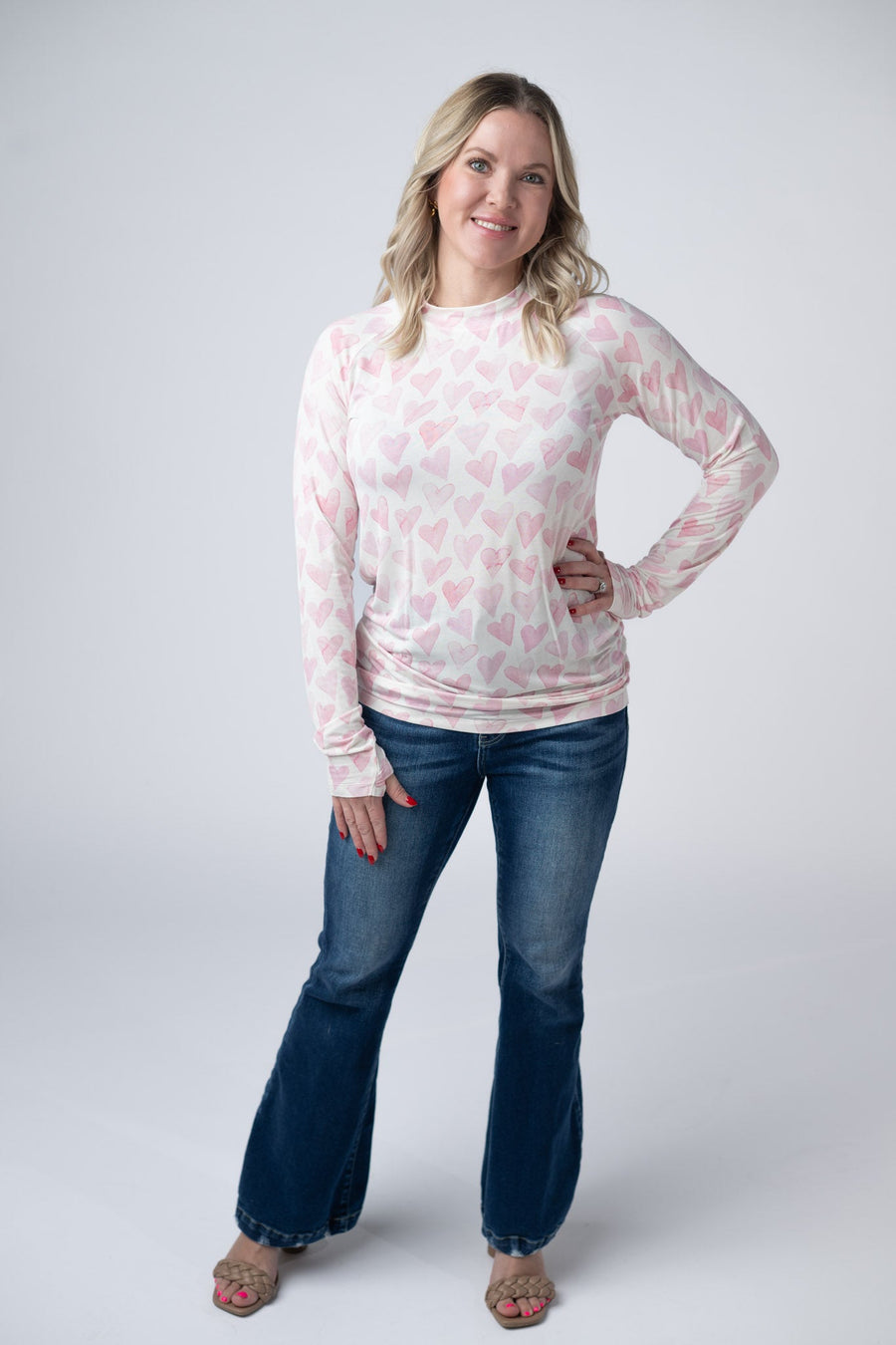 IN STOCK Blair Long Sleeve Top -  Blushing Pink Hearts