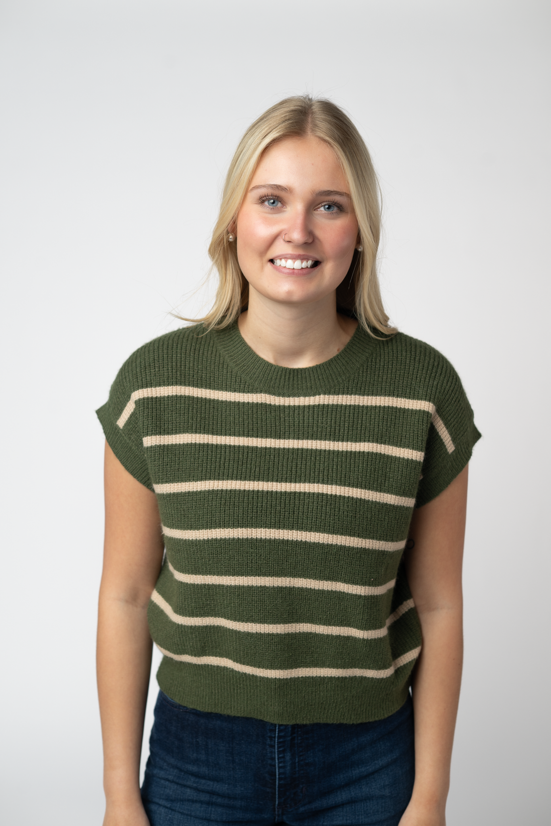 IN STOCK Striped Sweater Top - Olive and Tan