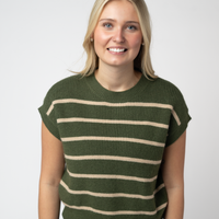 IN STOCK Striped Sweater Top - Olive and Tan