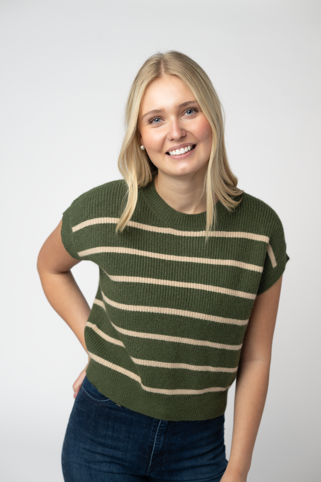 IN STOCK Striped Sweater Top - Olive and Tan