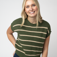 IN STOCK Striped Sweater Top - Olive and Tan