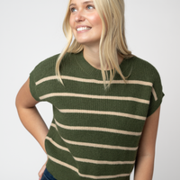 IN STOCK Striped Sweater Top - Olive and Tan