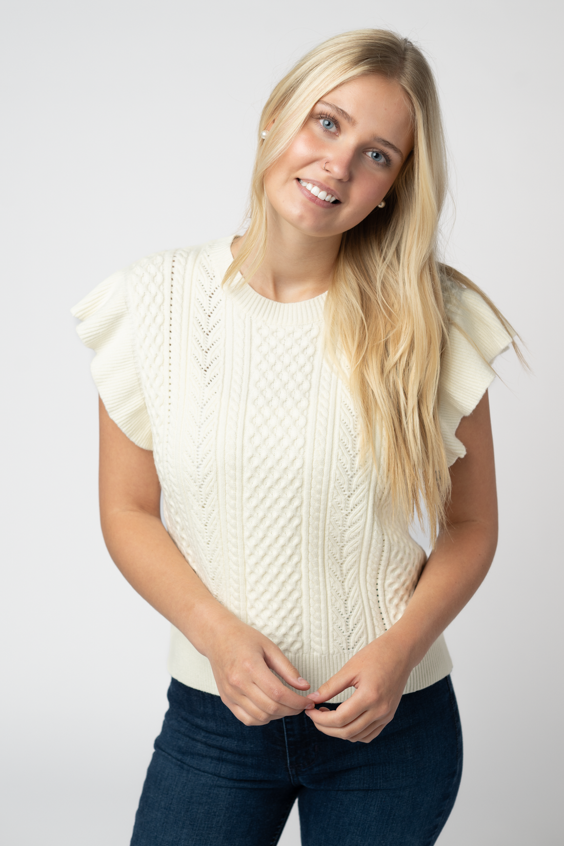 IN STOCK Felicity Flutter Sweater Top - Ivory