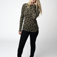 IN STOCK Blair Long Sleeve Top - Olive Animal Print