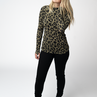 IN STOCK Blair Long Sleeve Top - Olive Animal Print