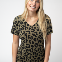 IN STOCK Chloe Cozy Top - Olive Animal Print