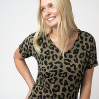 IN STOCK Chloe Cozy Top - Olive Animal Print