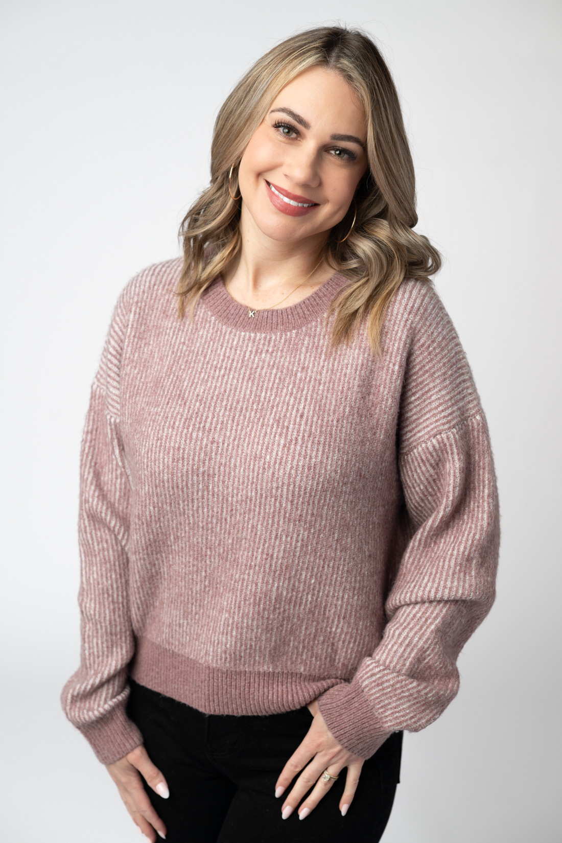 IN STOCK Josie Cozy Crew Sweater - Dusty Rose