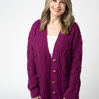 IN STOCK Brooks Button Sweater Cardigan - Magenta