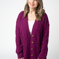 IN STOCK Brooks Button Sweater Cardigan - Magenta