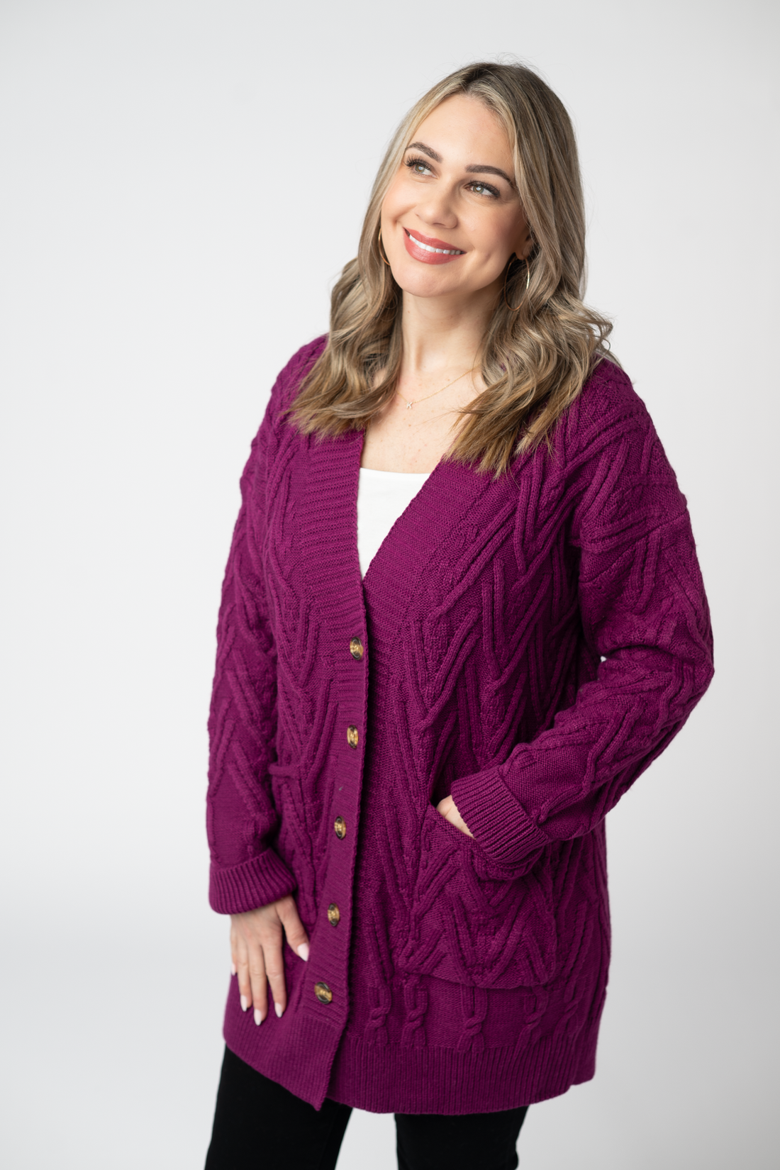 IN STOCK Brooks Button Sweater Cardigan - Magenta
