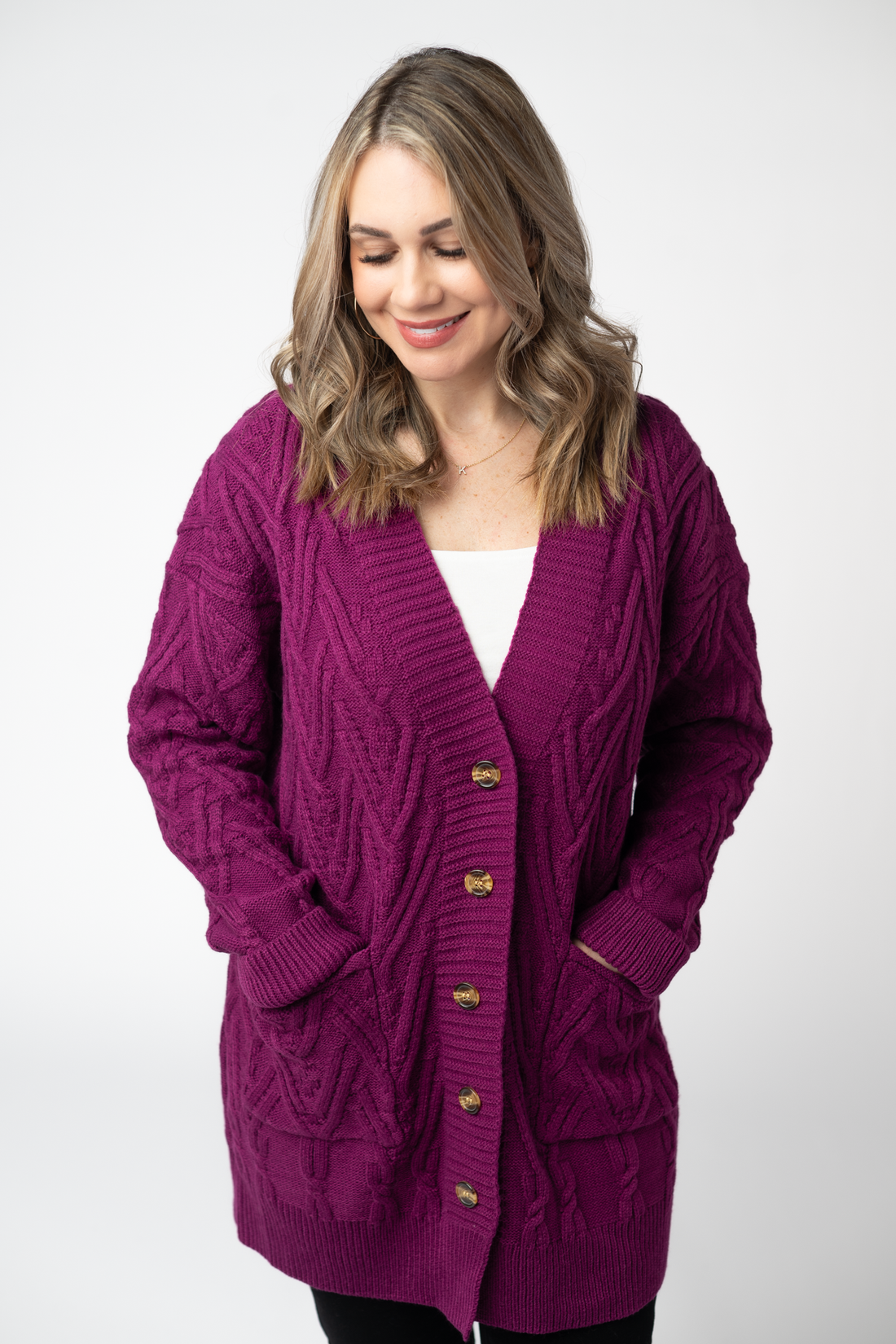 IN STOCK Brooks Button Sweater Cardigan - Magenta