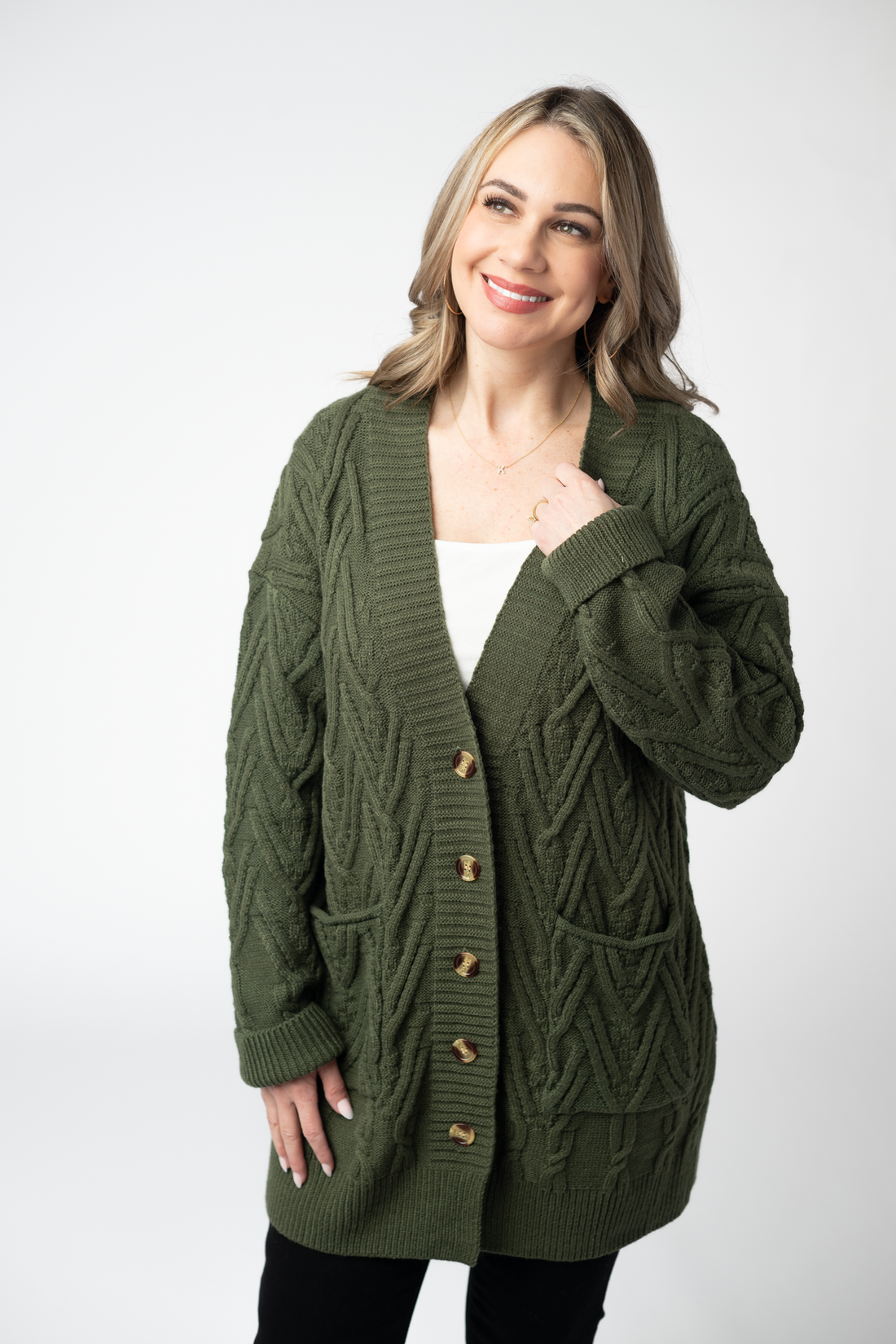 IN STOCK Brooks Button Sweater Cardigan - Olive