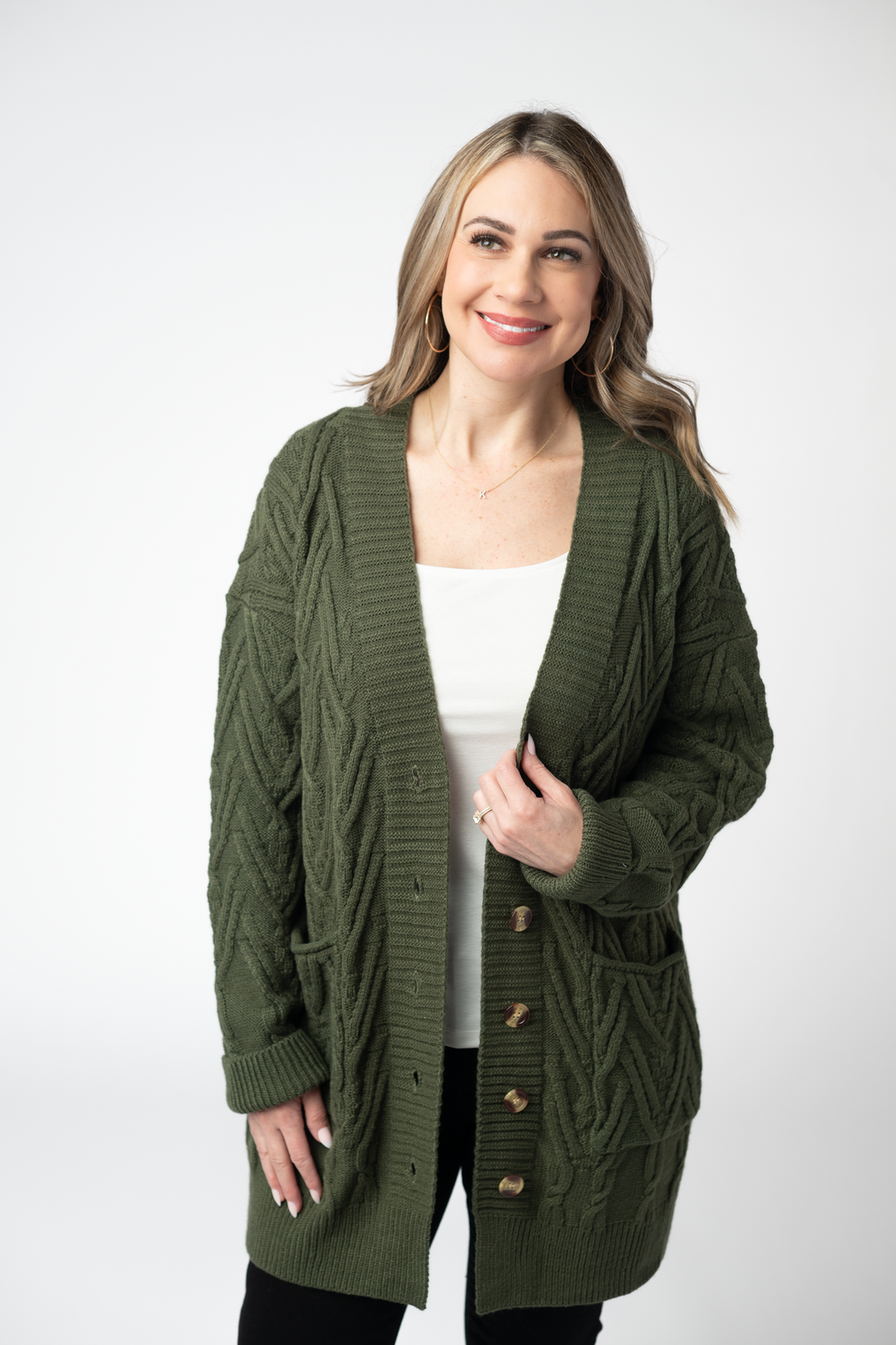 IN STOCK Brooks Button Sweater Cardigan - Olive