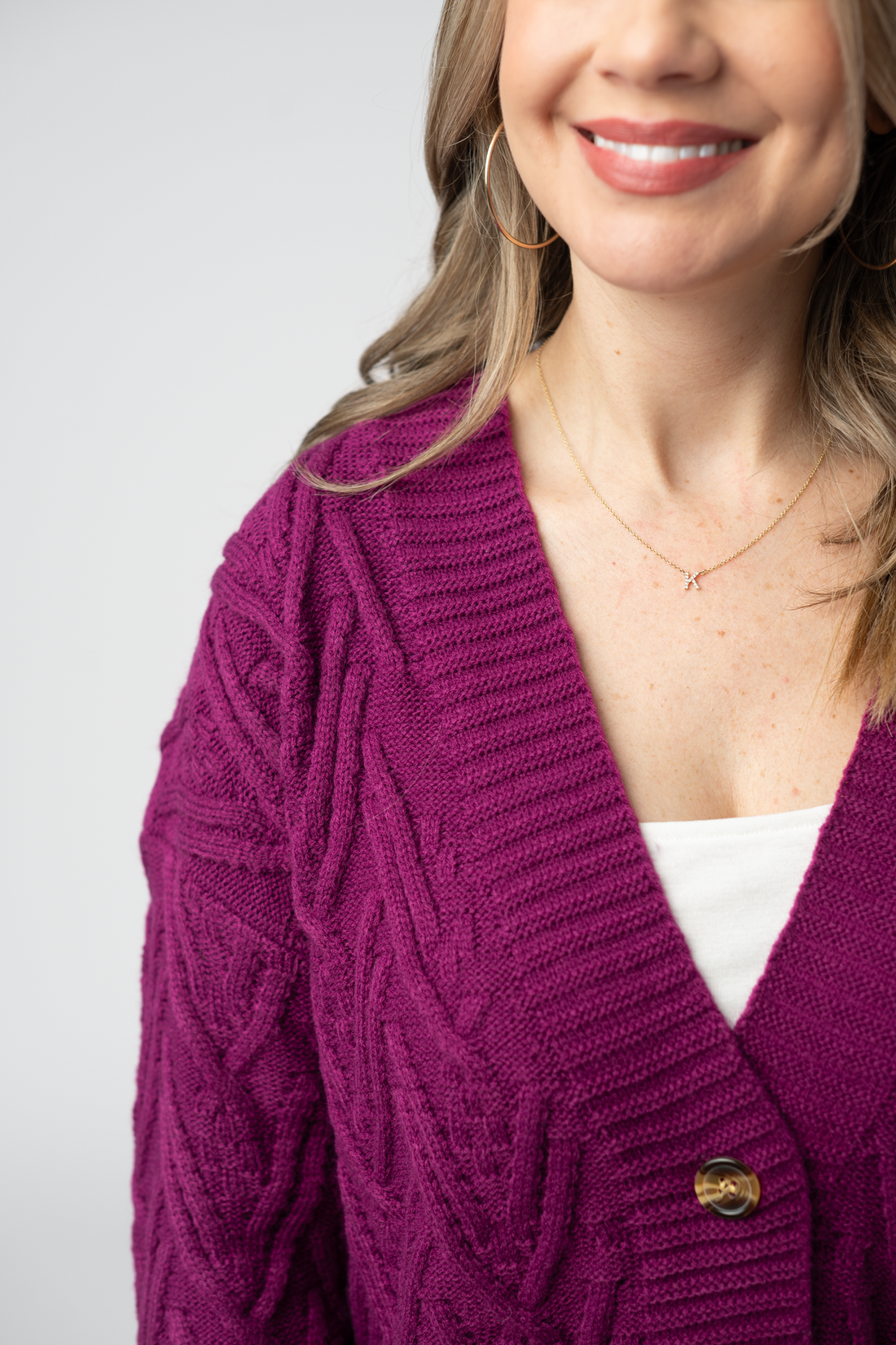 IN STOCK Brooks Button Sweater Cardigan - Magenta