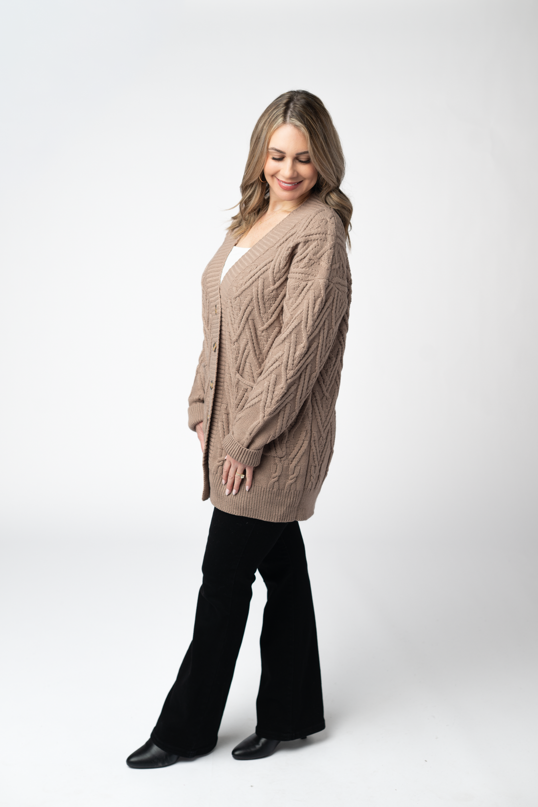 IN STOCK Brooks Button Sweater Cardigan - Mocha
