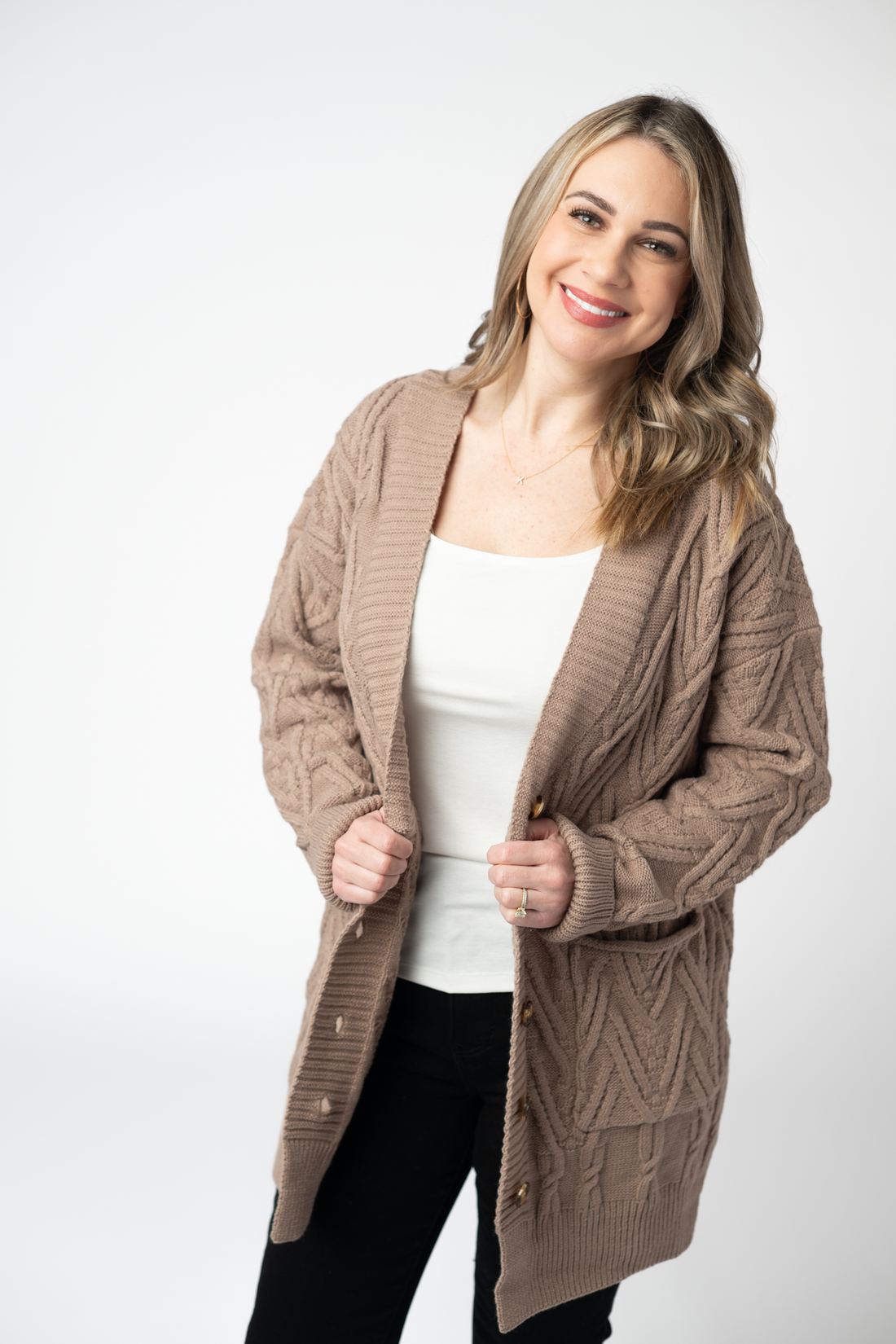 IN STOCK Brooks Button Sweater Cardigan - Mocha