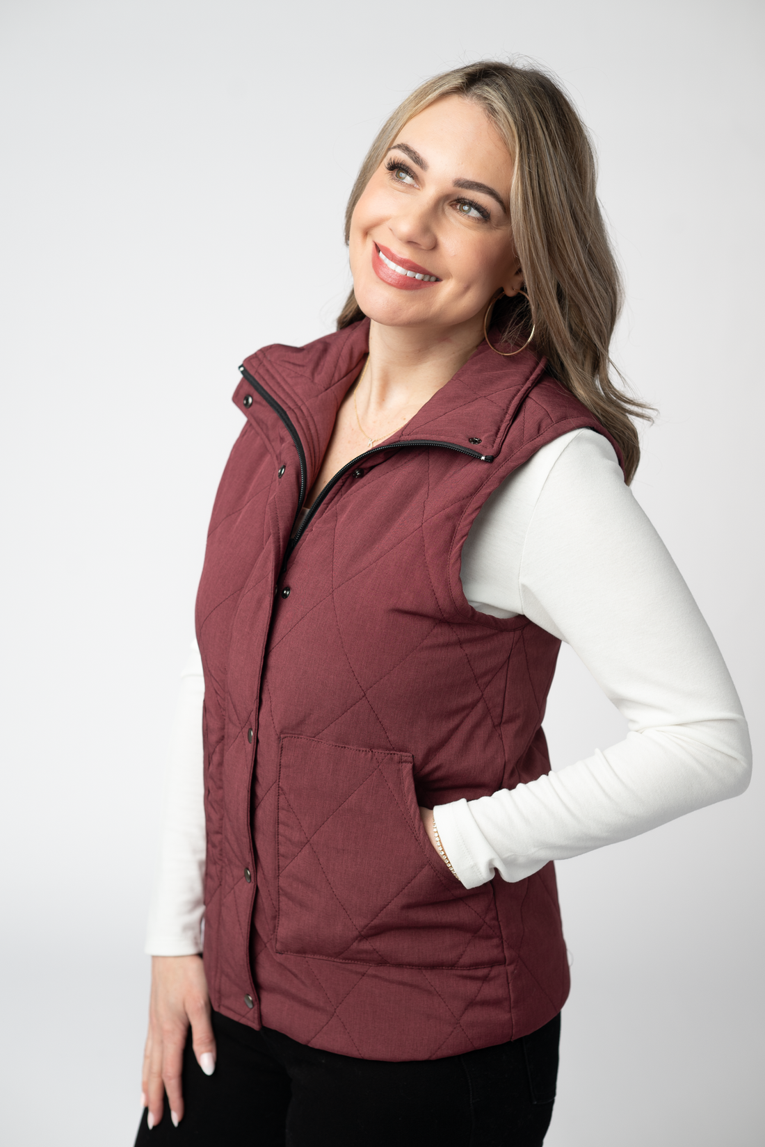 IN STOCK Remy Zip Up Vest - Burgundy