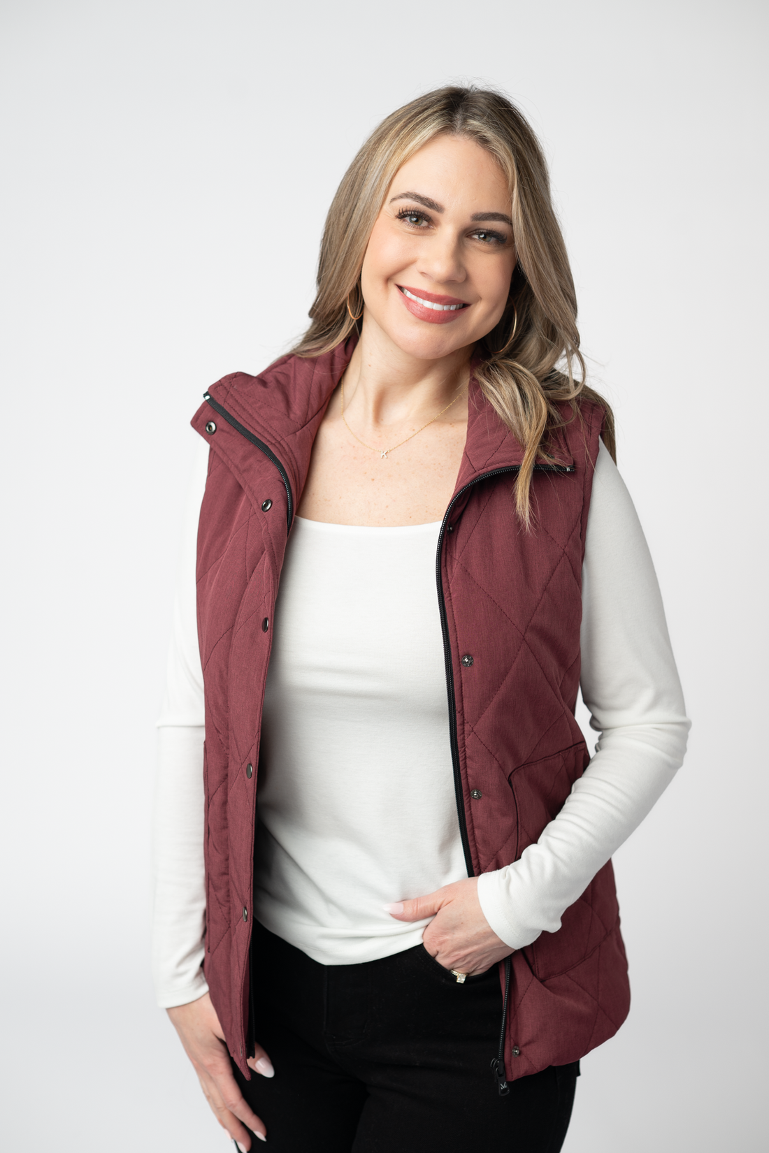IN STOCK Remy Zip Up Vest - Burgundy