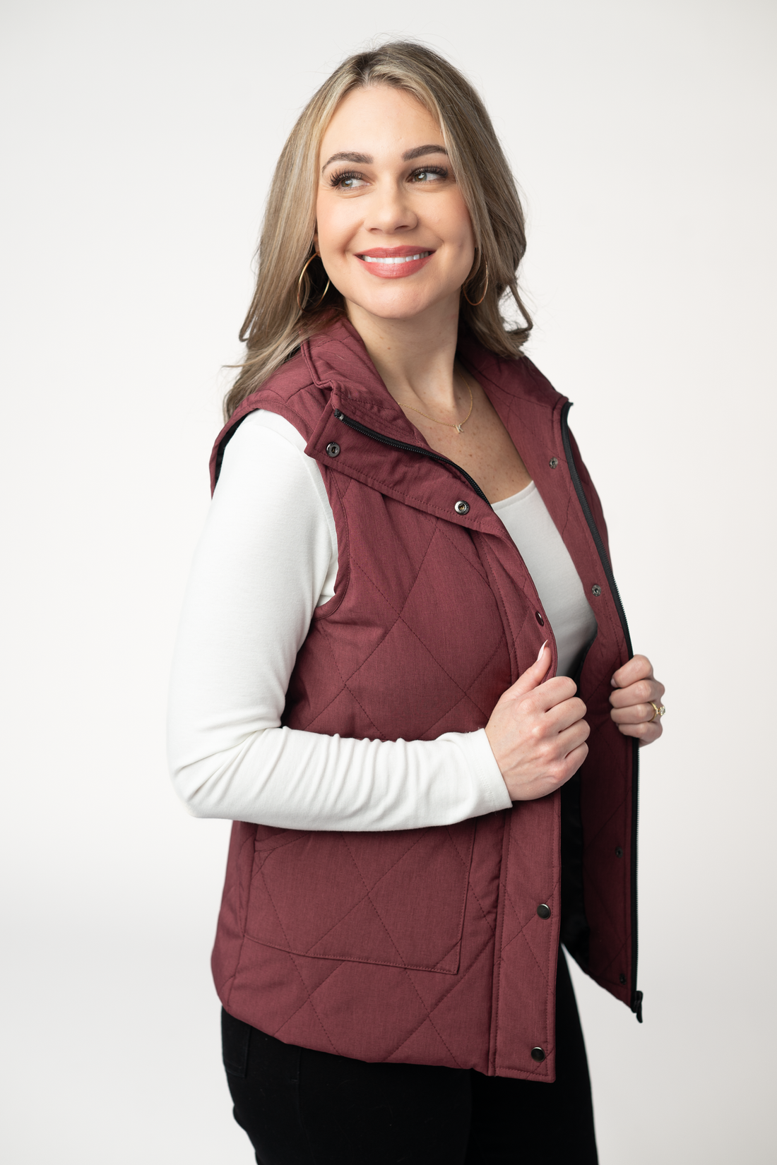 IN STOCK Remy Zip Up Vest - Burgundy