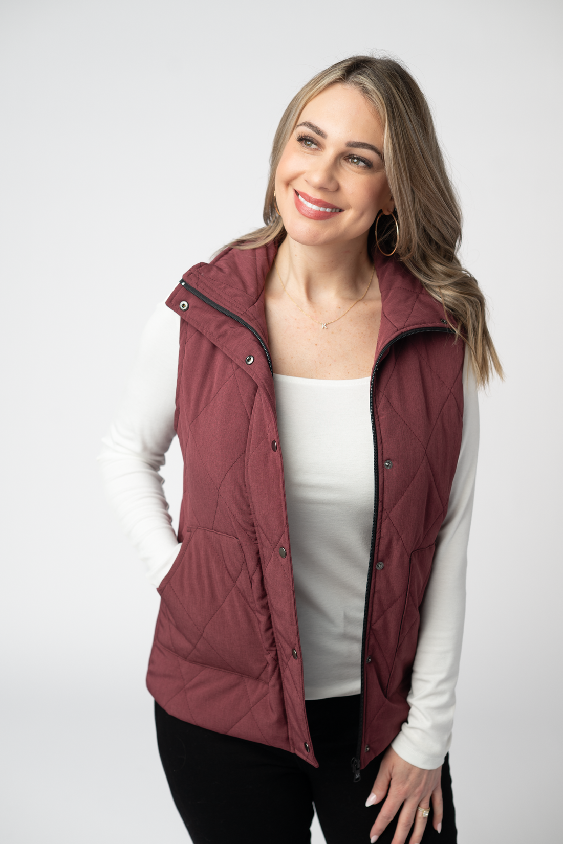IN STOCK Remy Zip Up Vest - Burgundy