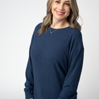 IN STOCK Corrine Ribbed Pullover Top - Navy