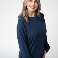 IN STOCK Corrine Ribbed Pullover Top - Navy