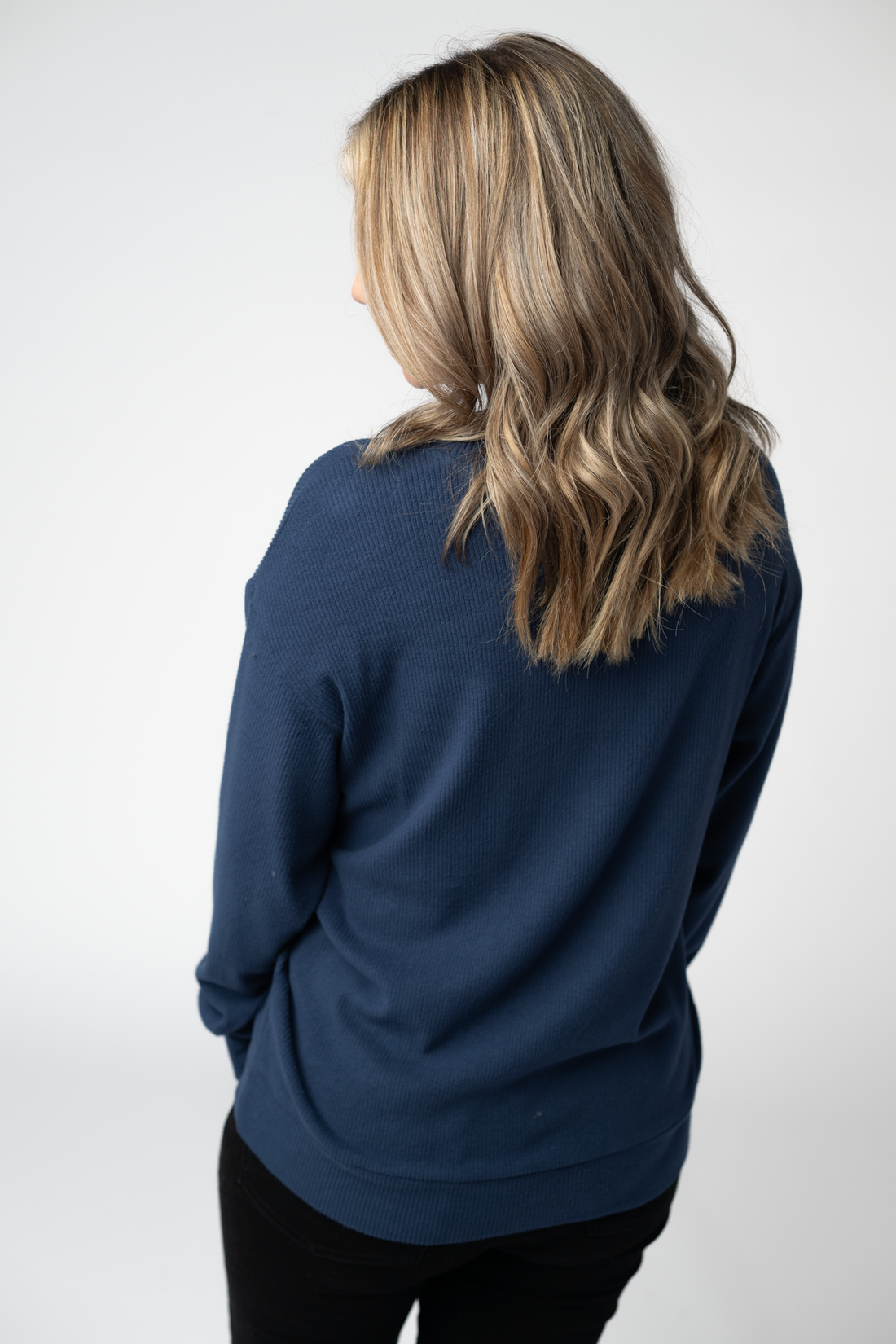 IN STOCK Corrine Ribbed Pullover Top - Navy