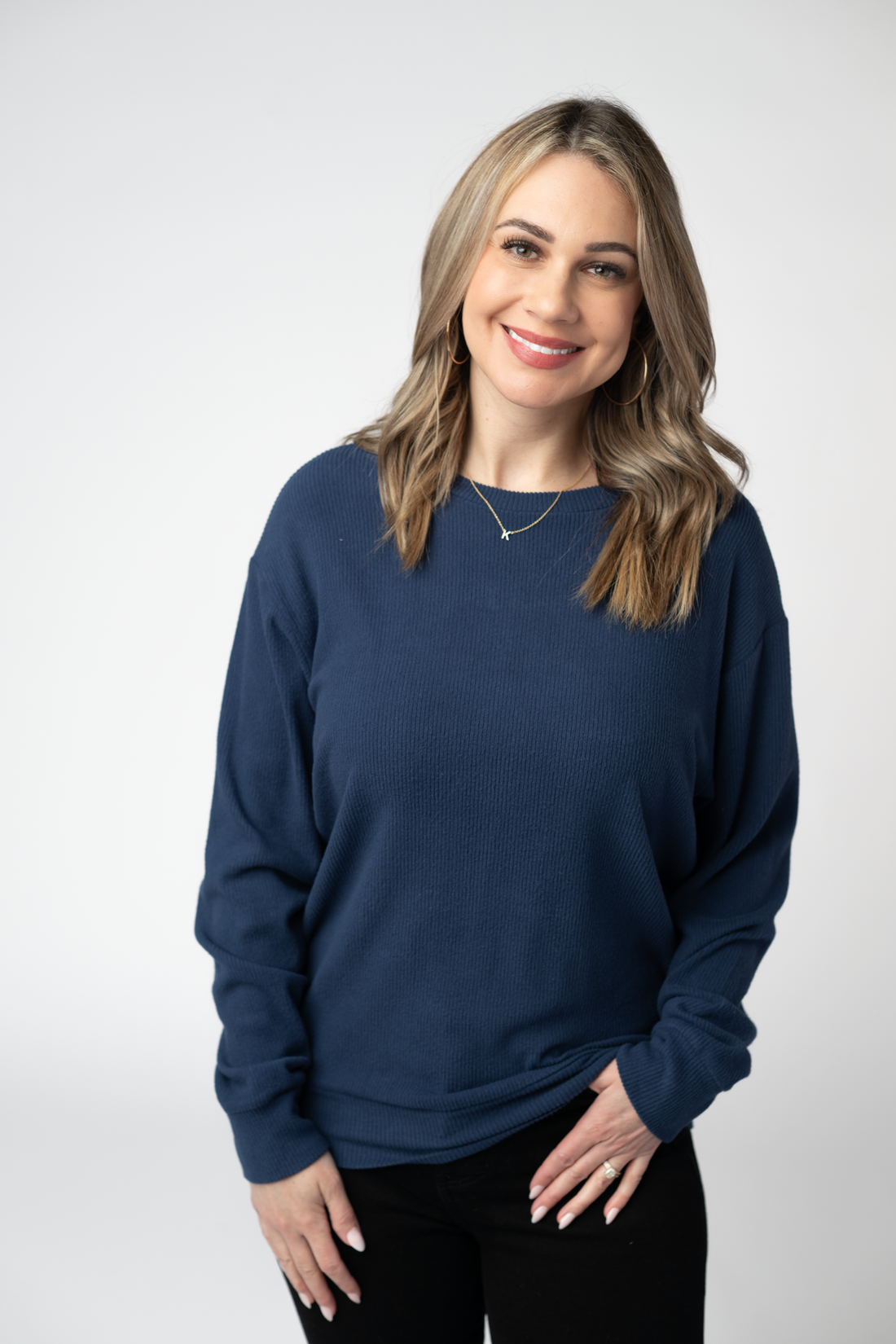 IN STOCK Corrine Ribbed Pullover Top - Navy
