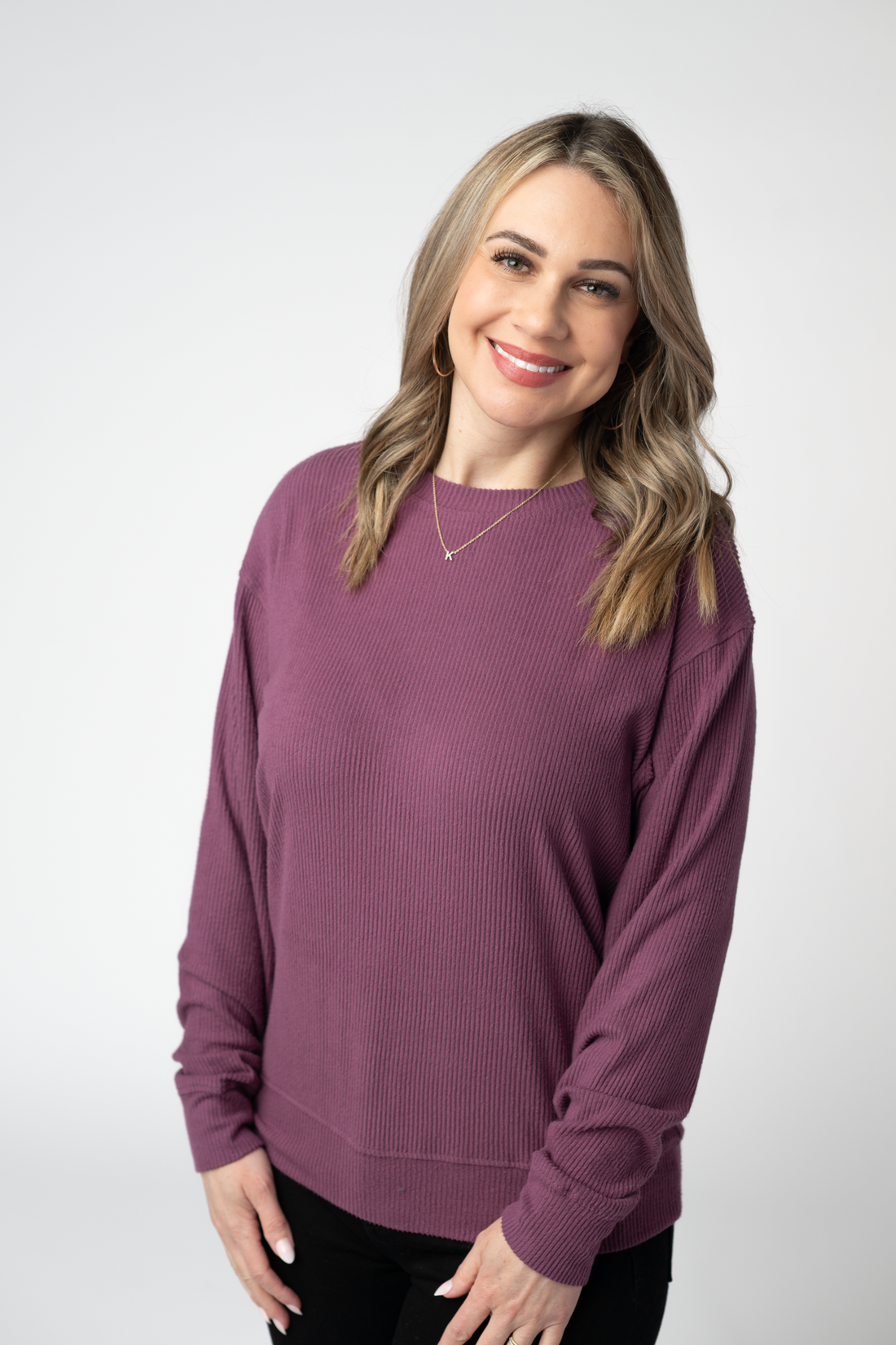 IN STOCK Corrine Ribbed Pullover Top - Plum