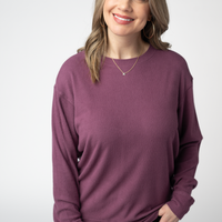 IN STOCK Corrine Ribbed Pullover Top - Plum