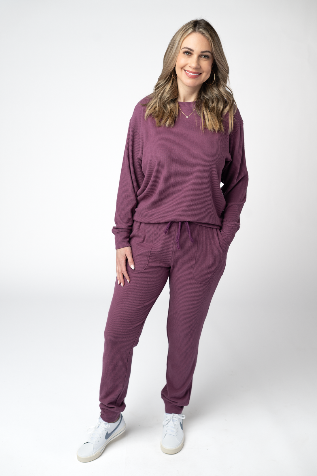 IN STOCK Corrine Ribbed Pullover Top - Plum