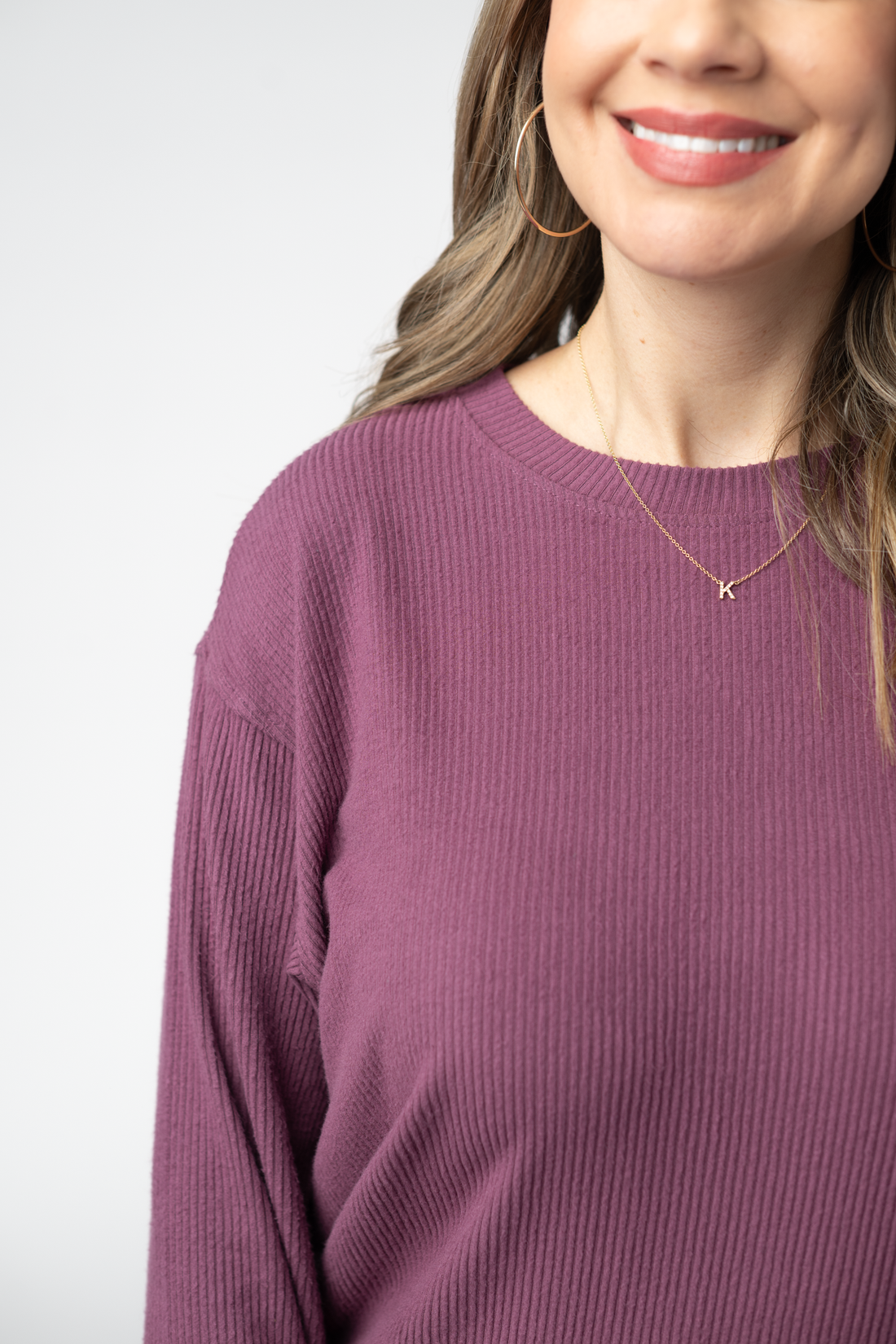 IN STOCK Corrine Ribbed Pullover Top - Plum