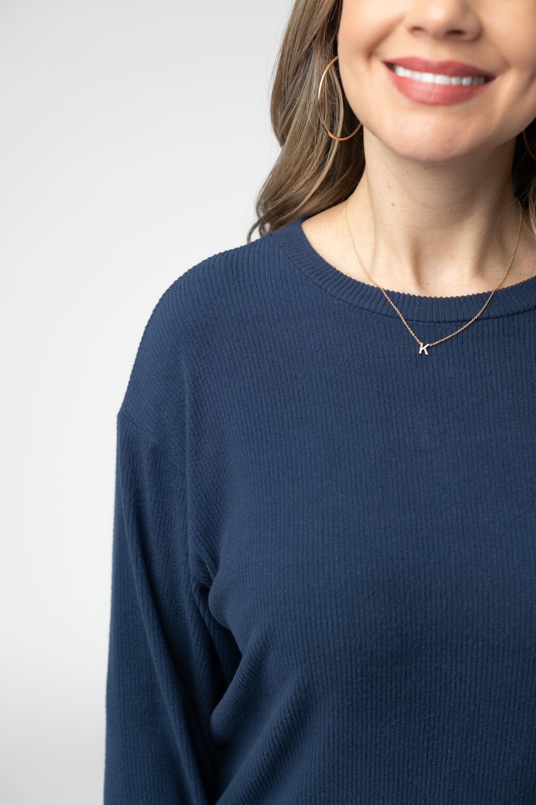 IN STOCK Corrine Ribbed Pullover Top - Navy