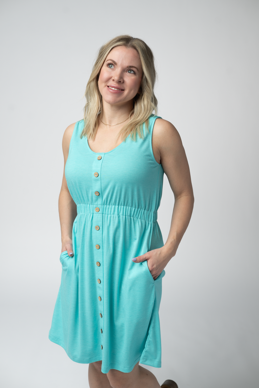 IN STOCK Beverly Button Dress - Aqua