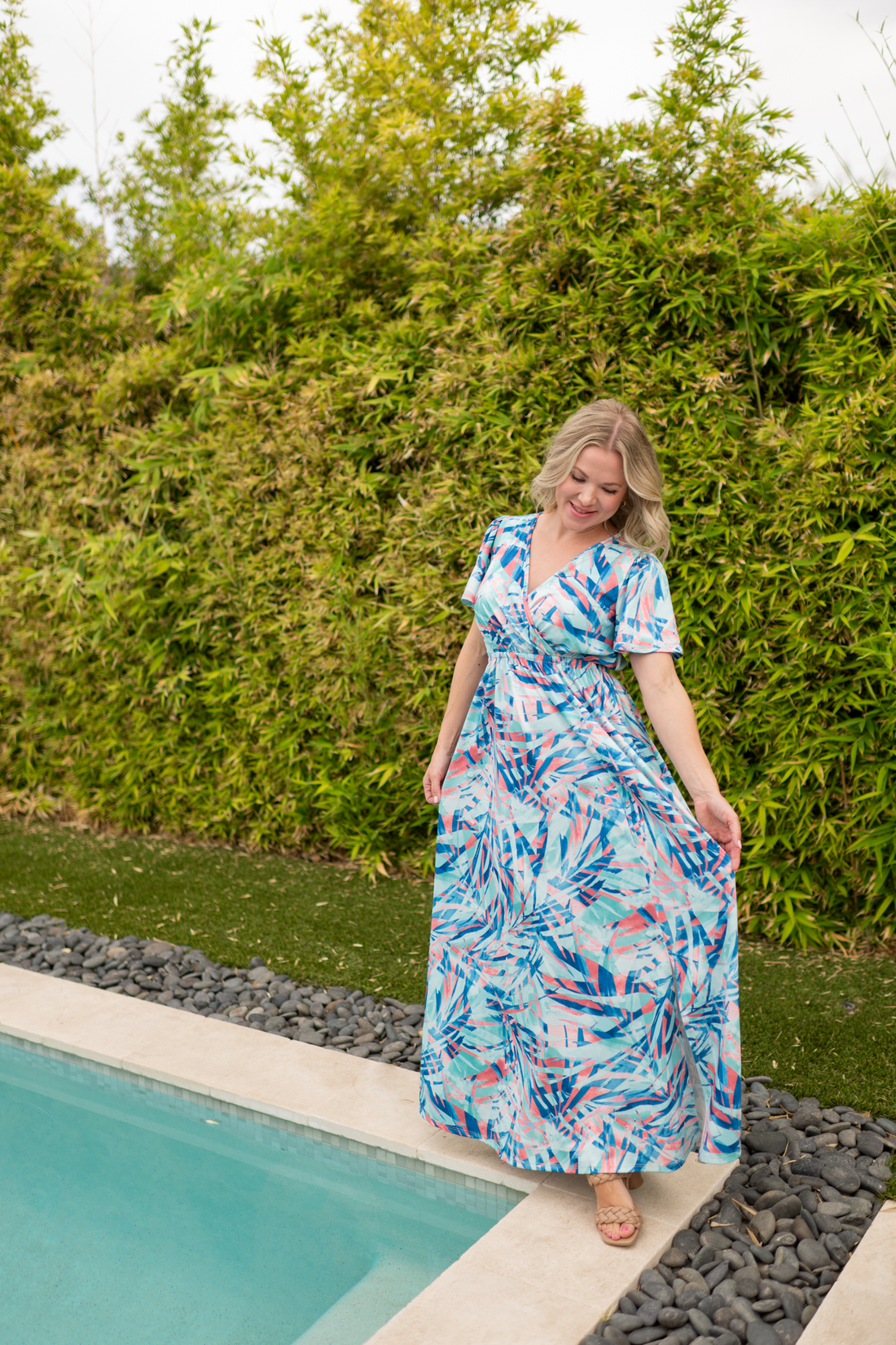 IN STOCK Millie Maxi Dress - Abstract Aqua Breeze FINAL SALE